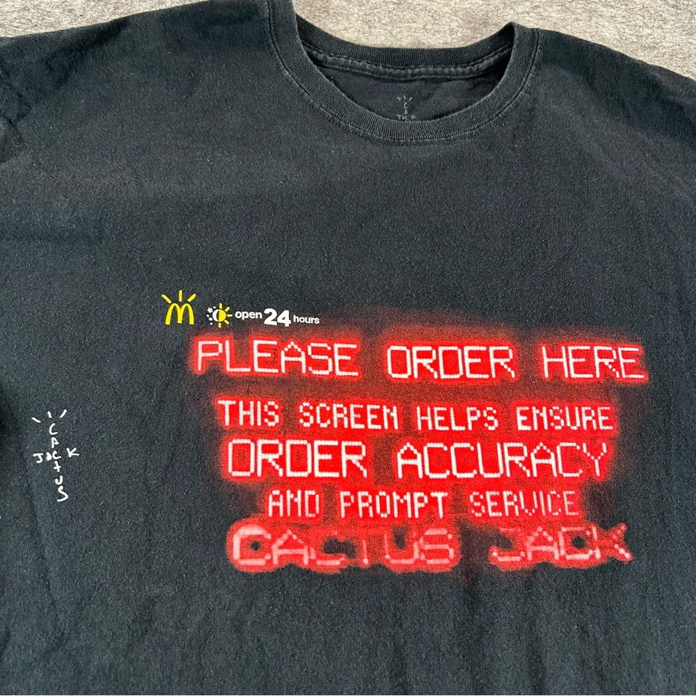Cactus Jack Shirt Mens Large Black Travis Scott Mcdonalds Please Order Here Rare - Picture 2 of 8